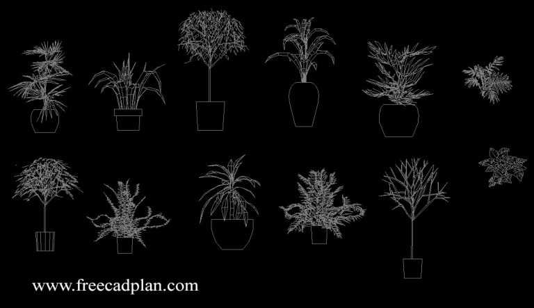 plants in pot 2d cad block - dwg autocad - free cad plan
