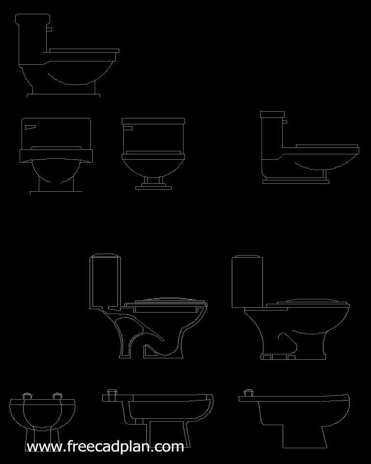 Toilets cad block in front view - dwg - free cad plan