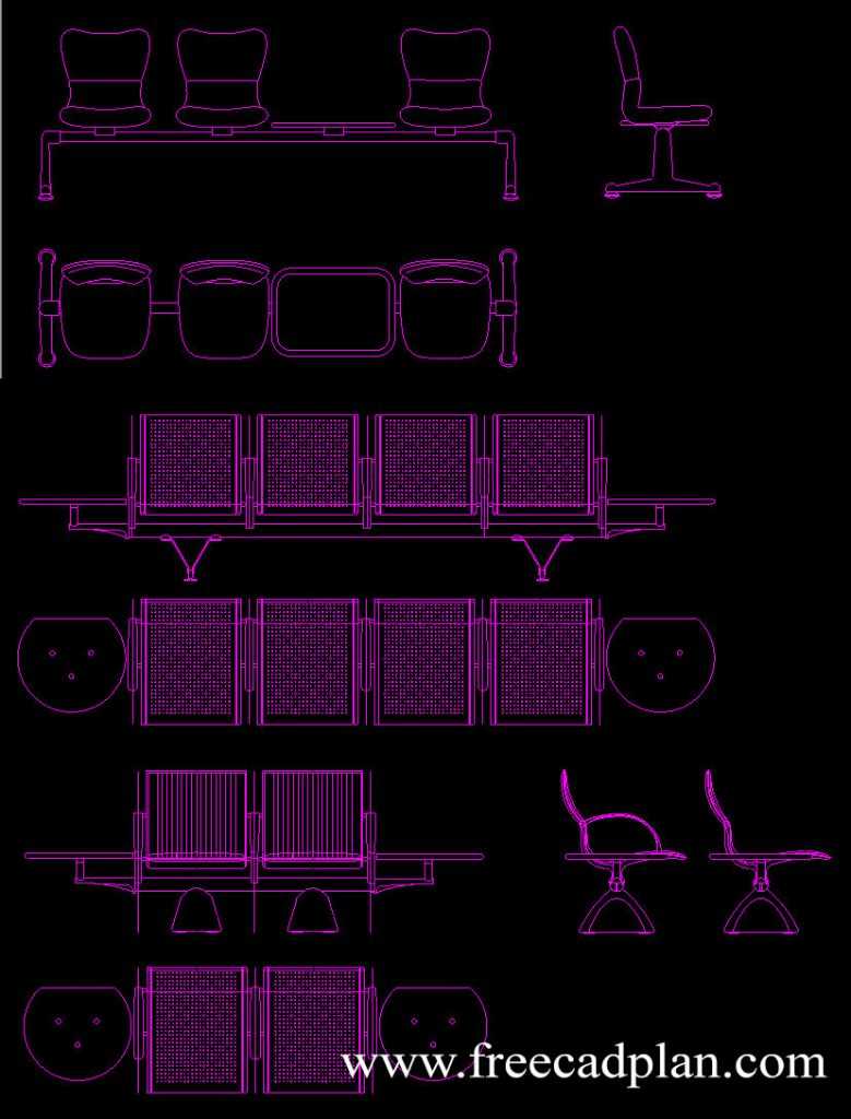 waiting chairs dwg cad blocks in autocad download - free cad plan