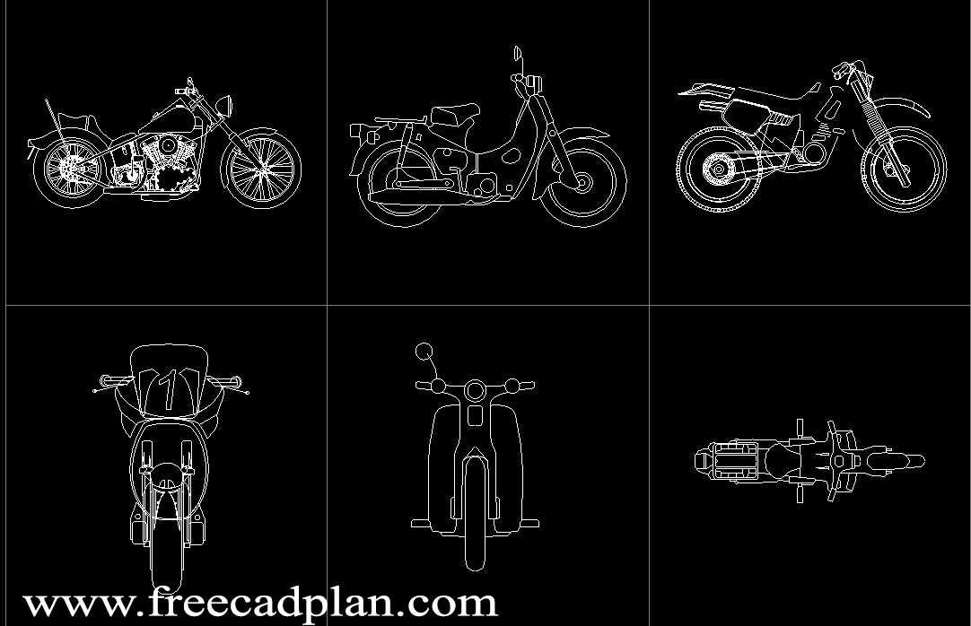Motorbikes DWG CAD Block in Autocad , download - free cad plan