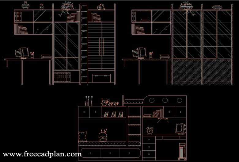 bookcase dwg cad block in autocad , download free cad plan