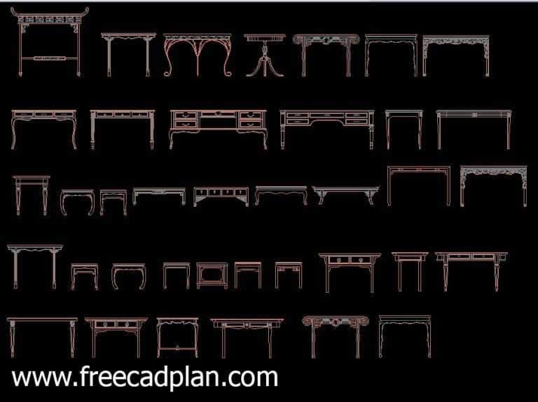 classic table dwg cad block in front view free cad plan