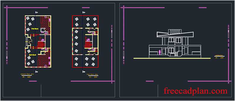 Coffee Shop Floor Plan and section dwg project - free cad plan