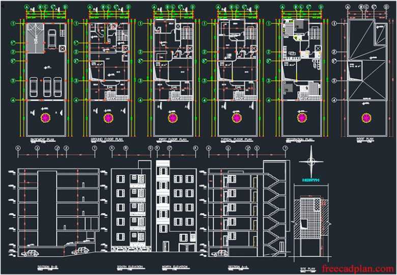 10 unit Apartment dwg plan on 5 floors , 8.5*17 m free
