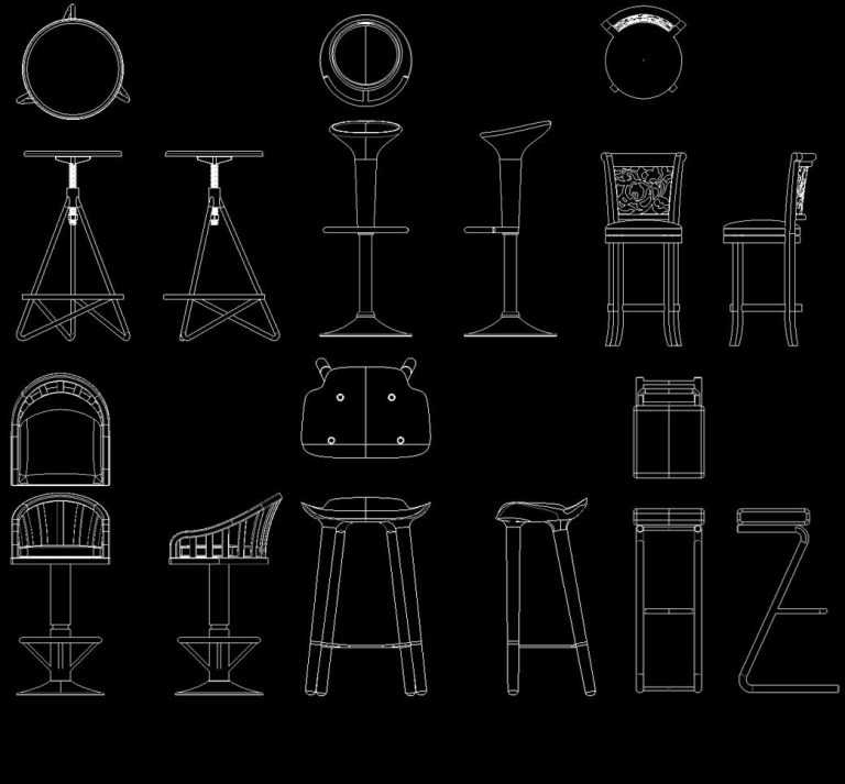 bar chair dwg cad block in autocad , free download - free cad plan