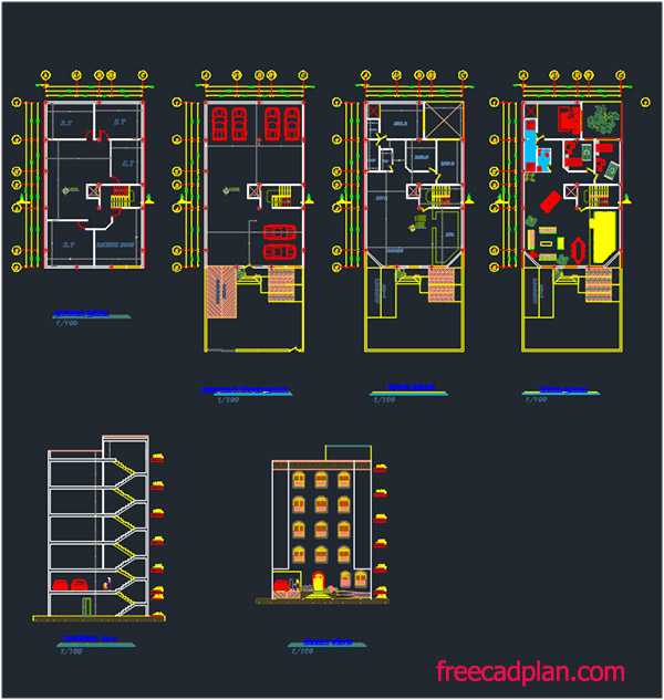 3 bedroom apartment dwg plan in autocad , 12*20 m free