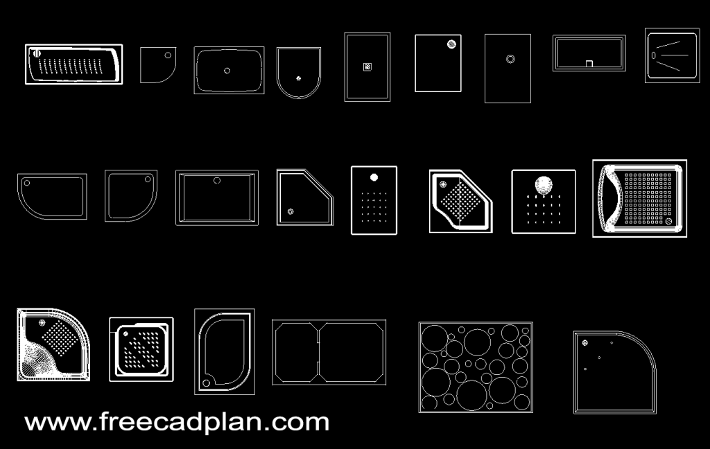 Shower Trays DWG CAD Block in Autocad , downlaod free cad plan