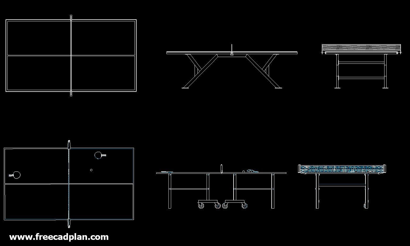 Mesa Ping Pong BLOQUE CAD en Autocad, descargar - free plan