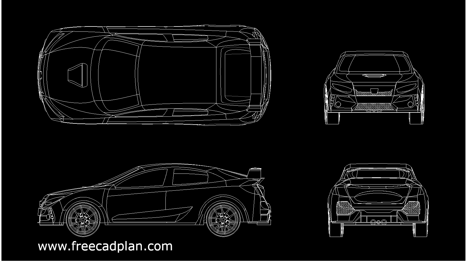 lukisan Block CAD Honda Civic Type R DWG